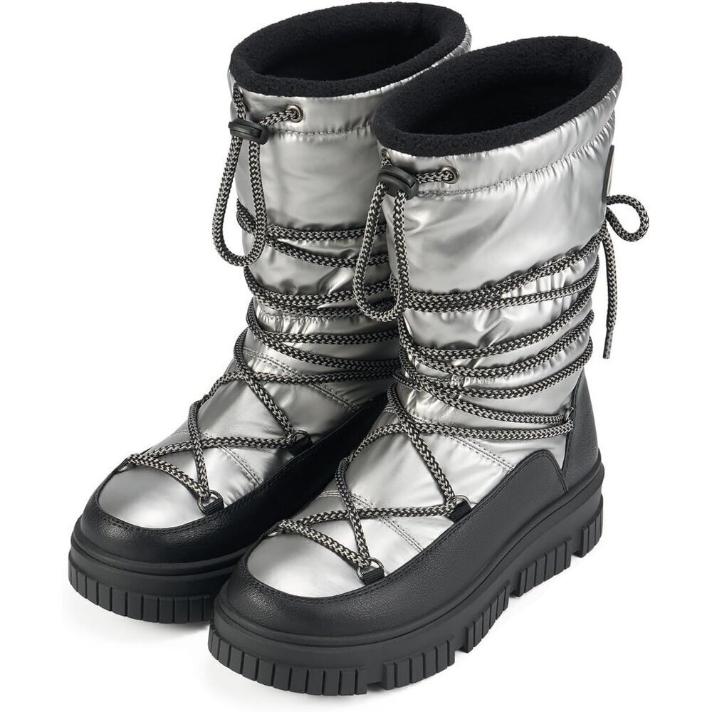 Women Grey Waterproof Fleece Lined Rain Boots for Winter Cold Weather - Picture 8 of 8